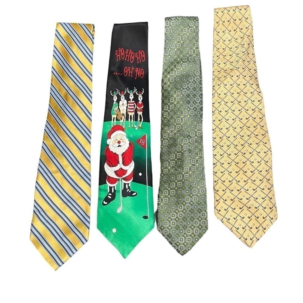 100% Silk Tie Set of Four Ties with Two Golf Ties for your Golf Lover!